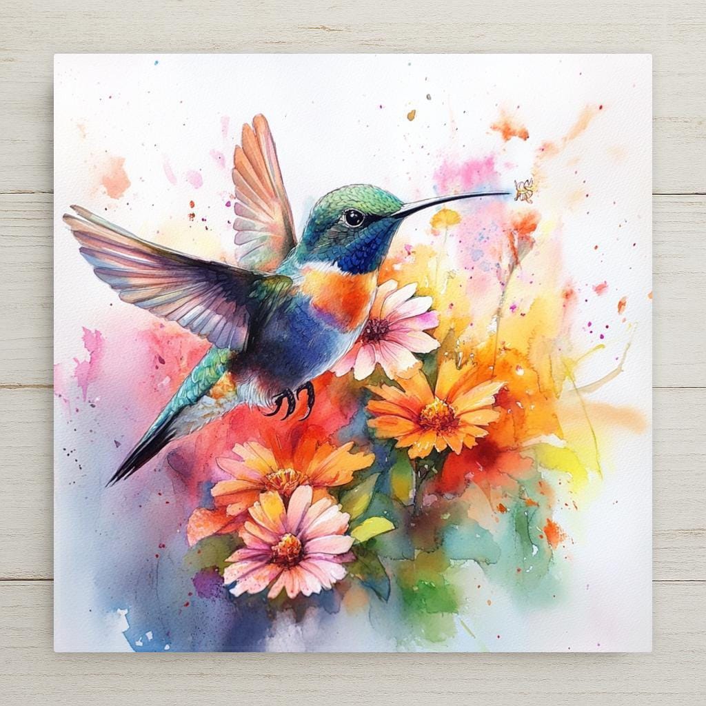 This vibrant hummingbird and flower ceramic tile is a celebration of wildlife and botanical beauty. The figurative, watercolor style radiates energy and softness, ideal for home decor, birdwatcher gifts, or nursery art. A versatile tile for any room that needs a touch of nature’s charm.