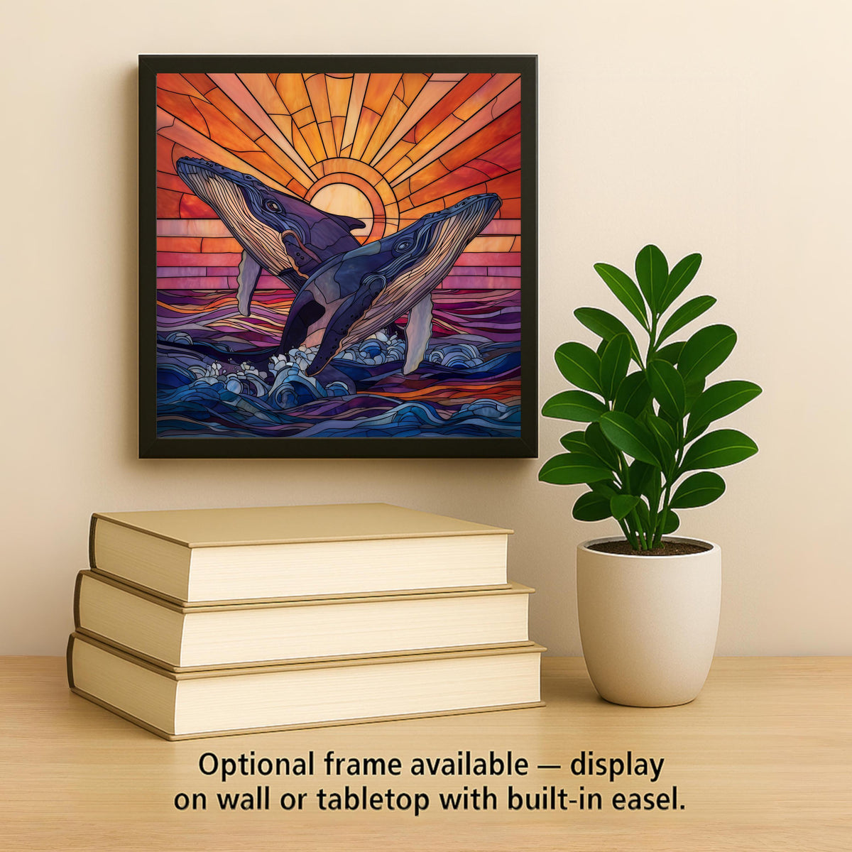 Ocean Sunset Whale Wall Art Ceramic Tile Marine Gift Stained Glass Decor Whale Lover Art Coastal Gift Tile