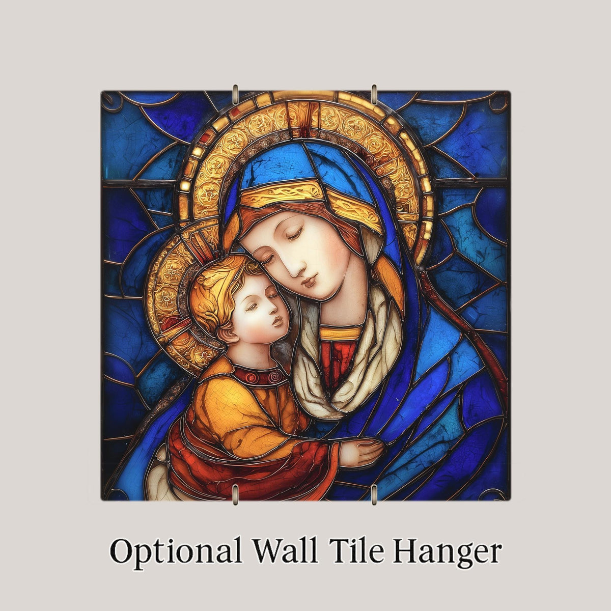Madonna and Child Wall Art Ceramic Tile Stained Glass Style Virgin Mary Religious Home Decor Catholic Gift Tile