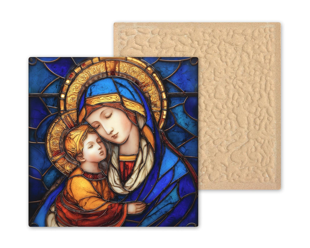Madonna and Child Wall Art Ceramic Tile Stained Glass Style Virgin Mary Religious Home Decor Catholic Gift Tile