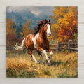 This Galloping Horse ceramic tile wall art captures freedom and movement in vivid autumn colors. Perfect for farmhouse or Western decor. Optional add-ons include a tile wall hanger, easel stand, cork backing, or premium frame for wall or tabletop display.