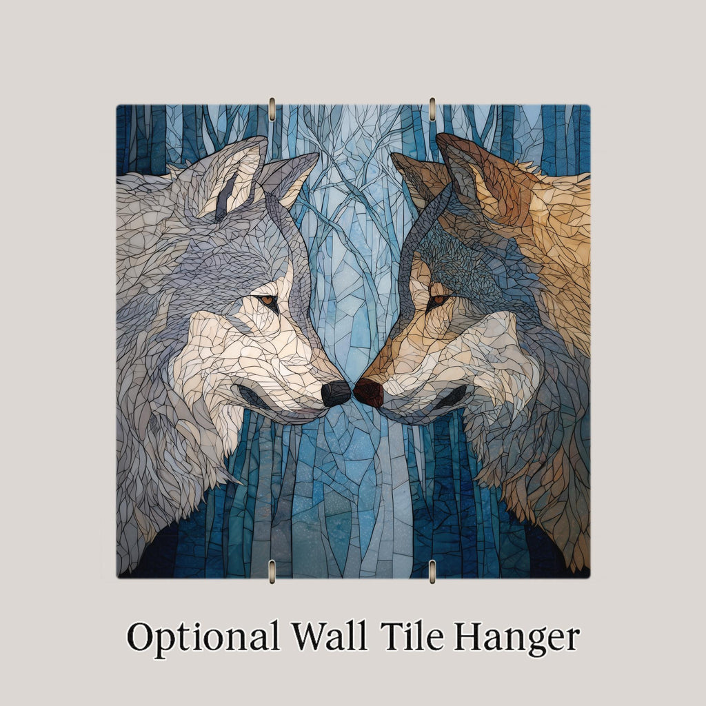 Wolf Pair Ceramic Art Tile – Couple Wolf Art, Meaningful Wildlife Gift, Wolf Lover Nature Decor, Romantic Art