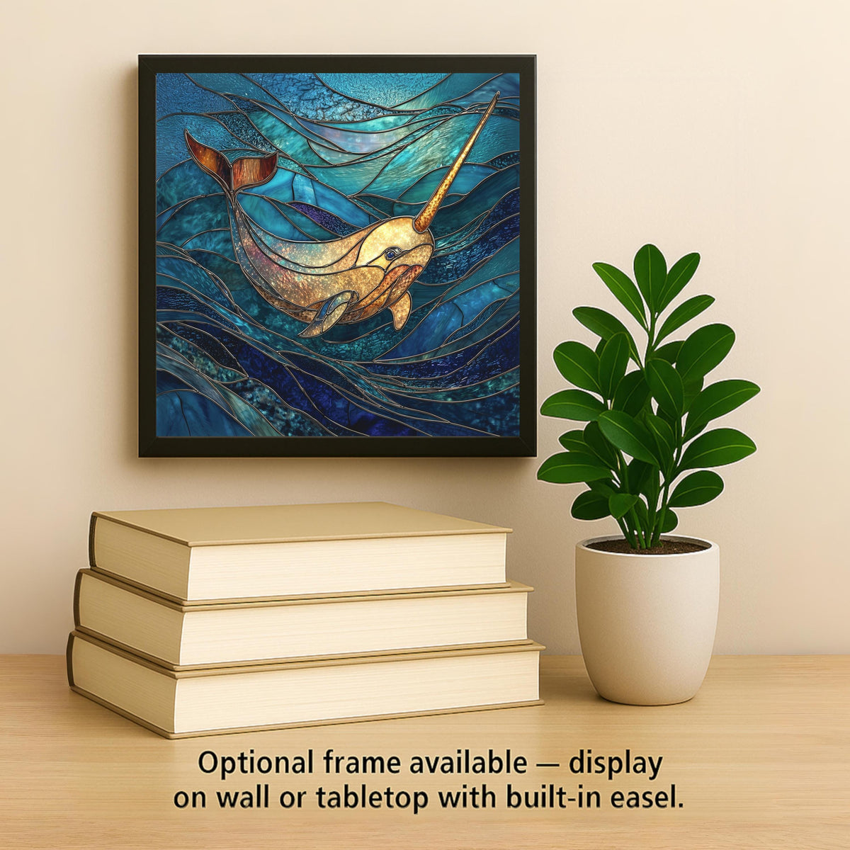 Narwhal Wall Art Ceramic Tile Stained Glass Style Ocean Decor Coastal Marine Life Beach House Gift Tile