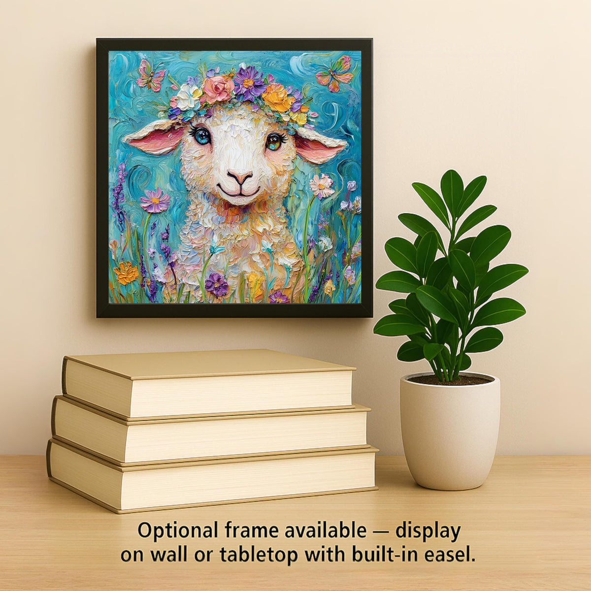 Flower Crown Lamb Wall Art Ceramic Tile Farmhouse Gift Colorful Decor Nature Art Lamb Lover Easter Gift Tile