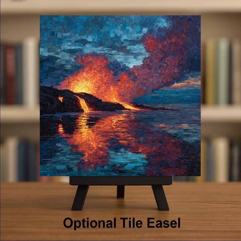 Kilauea Volcano Wall Art Ceramic Tile Hawaii Home Decor Lava Flow Gift Big Island Hawaii Decor