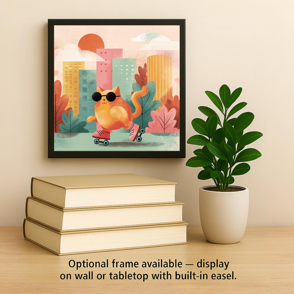 Roller Skate Cat Wall Art Ceramic Tile Cat Lover Gift Whimsical Cat Decor Fun Cat Gift Retro Cat Tile