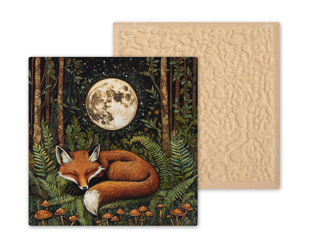 Moon Fox Stained Glass Style Ceramic Art Tile: Night Sky Wall Decor Mystical Home Decor Celestial Wall Art Boho Fox Woodland Moon Celesti