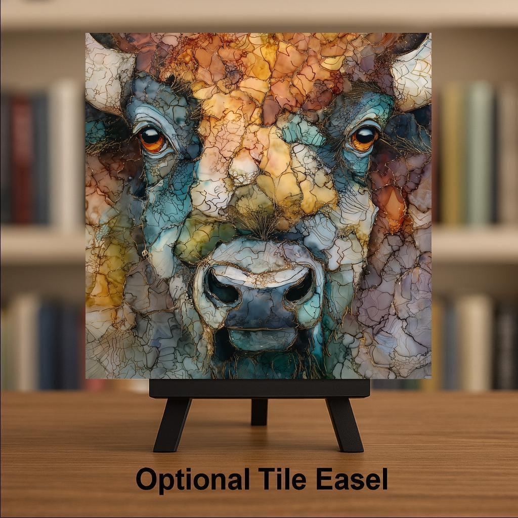 Buffalo Bison Wall Art Ceramic Tile Western Gift Rustic Farmhouse Decor Country Home Art Bison Lover Gift Tile