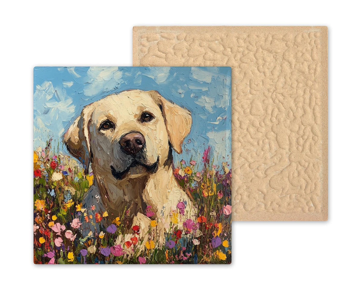 Yellow Lab Memorial Ceramic Art Tile – Dog Remembrance Rainbow Bridge Wall Decor, Labrador Oil Painting Pet Loss Keepsake