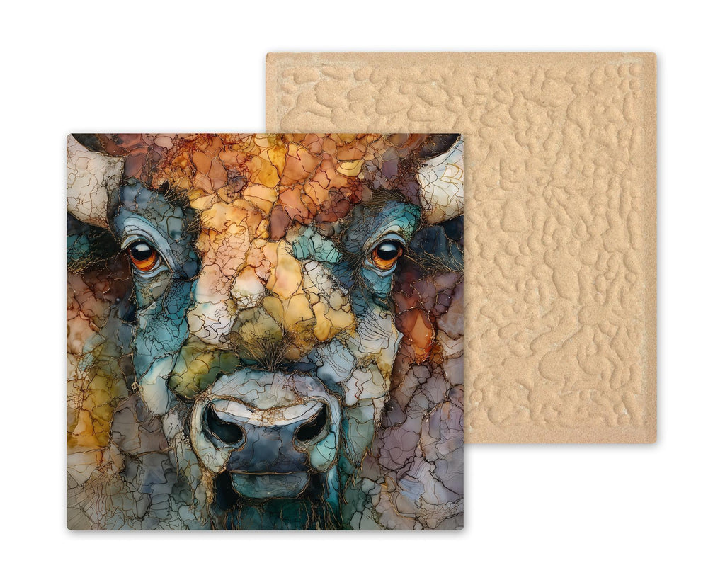 Buffalo Bison Wall Art Ceramic Tile Western Gift Rustic Farmhouse Decor Country Home Art Bison Lover Gift Tile