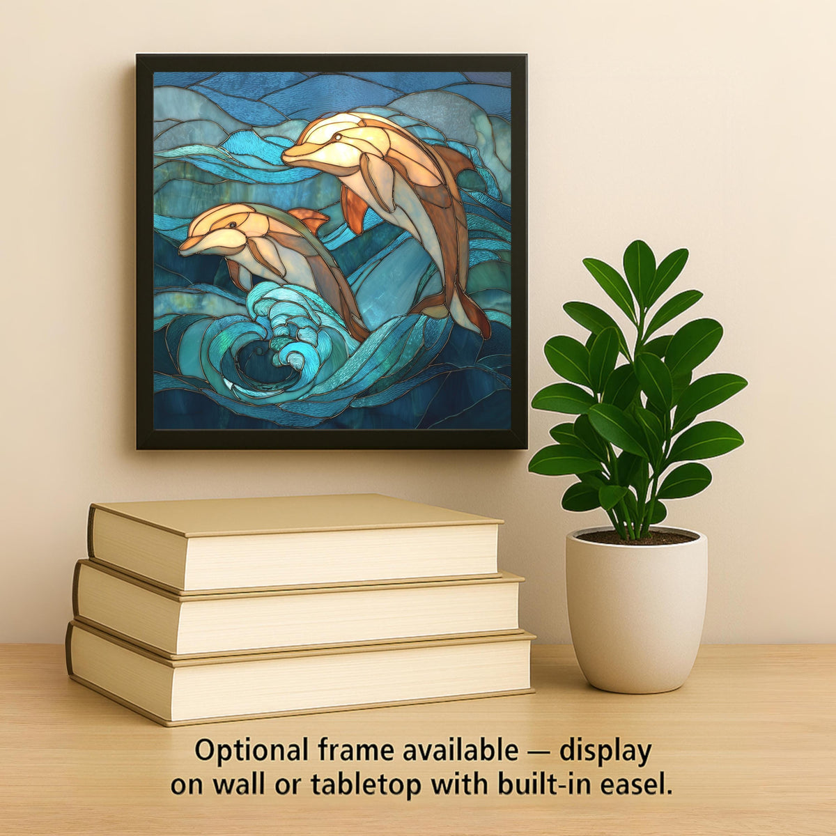 Dolphin Wall Art Ceramic Tile Stained Glass Style Ocean Gift Coastal Waves Decor Nature Art Wildlife