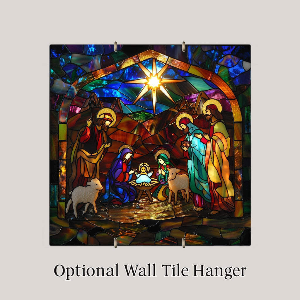 Nativity Wall Art Ceramic Tile Stained Glass Style Christmas Gift Holy Family Decor Religious Nature Art