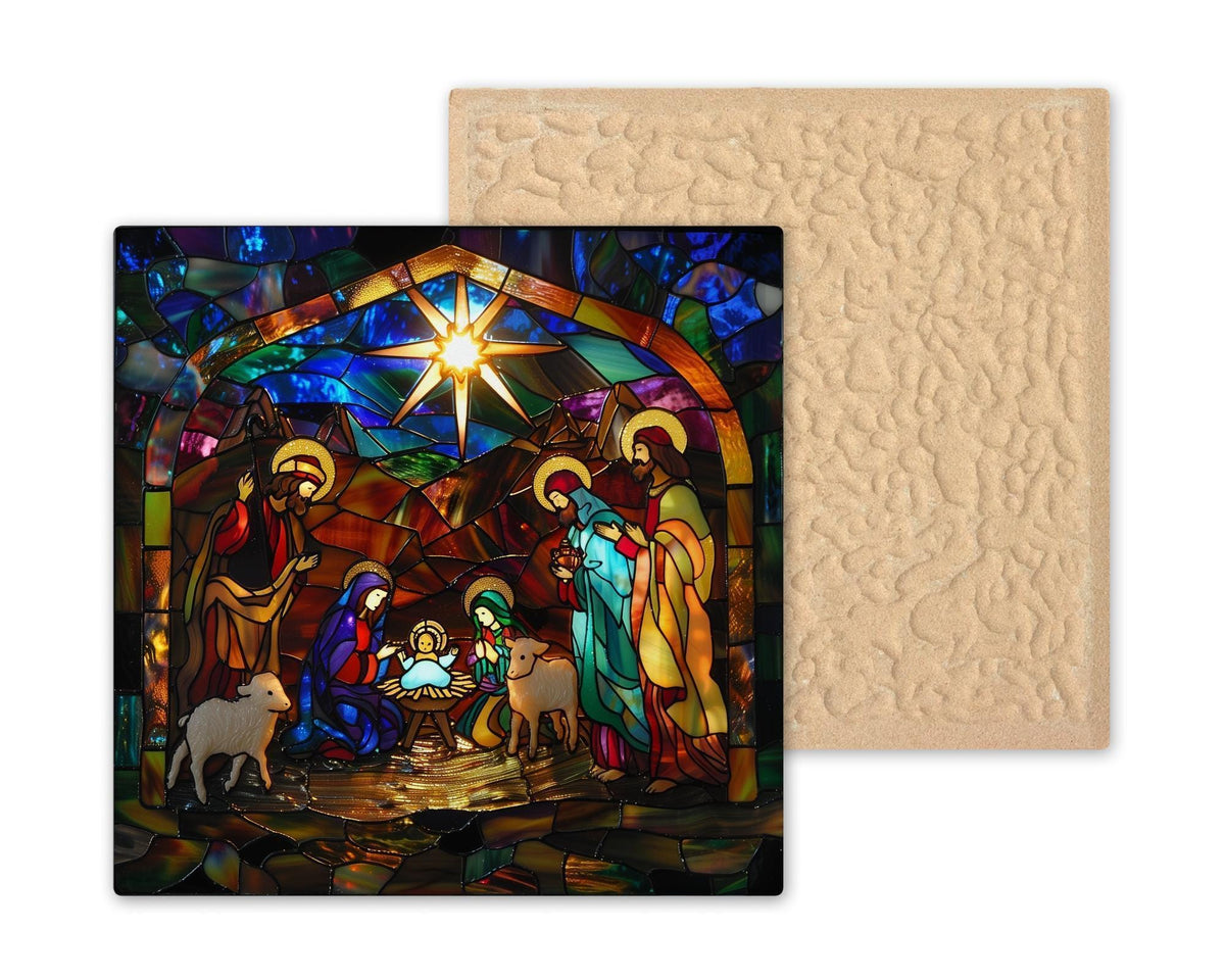 Nativity Wall Art Ceramic Tile Stained Glass Style Christmas Gift Holy Family Decor Religious Nature Art