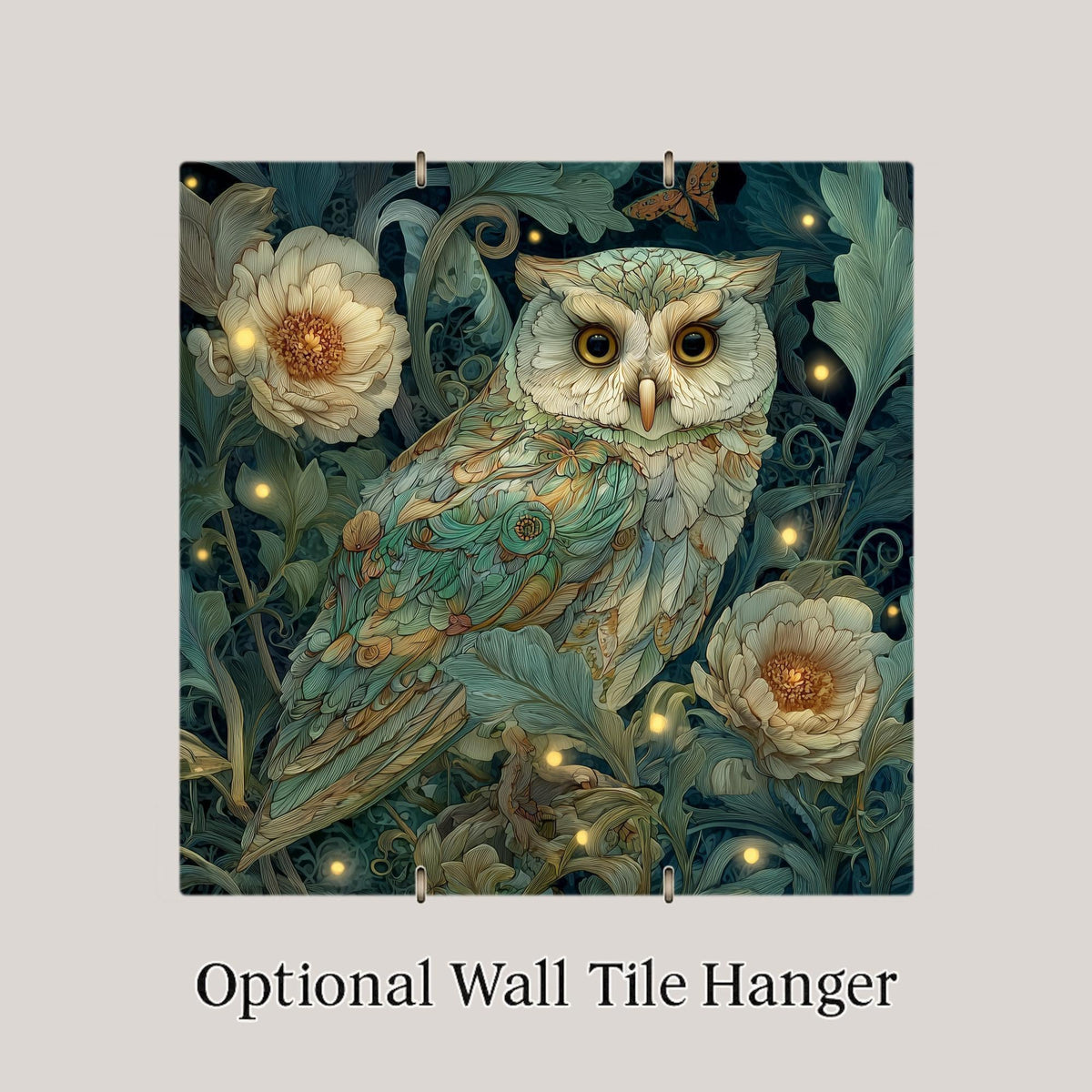 Owl Stained Glass Style Ceramic Art Tile – Botanical Nature Wall Decor, Woodland Owl Lover Gift