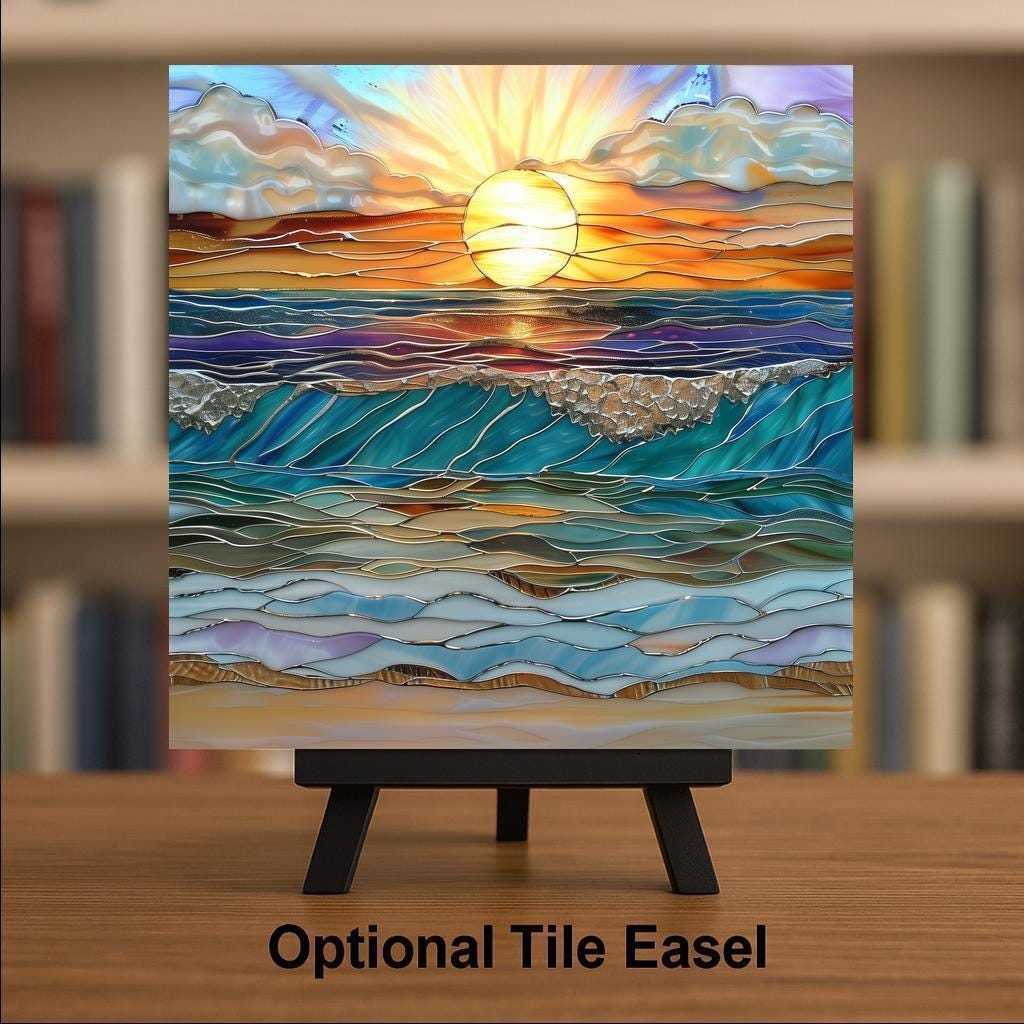 Ocean Waves Wall Art Ceramic Tile Sunset Coastal Gift Beach House Decor Wave Nature Art Place Identity