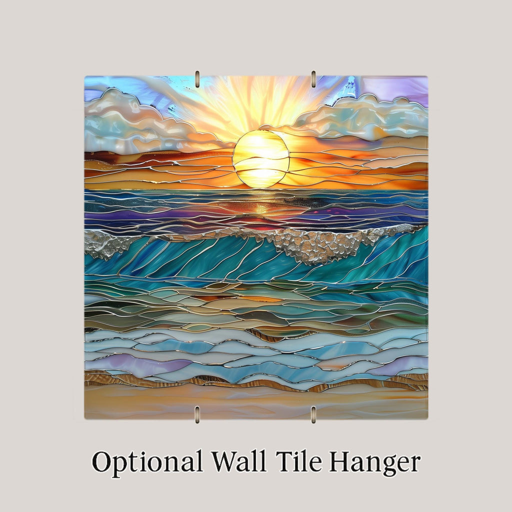 Ocean Waves Wall Art Ceramic Tile Sunset Coastal Gift Beach House Decor Wave Nature Art Place Identity