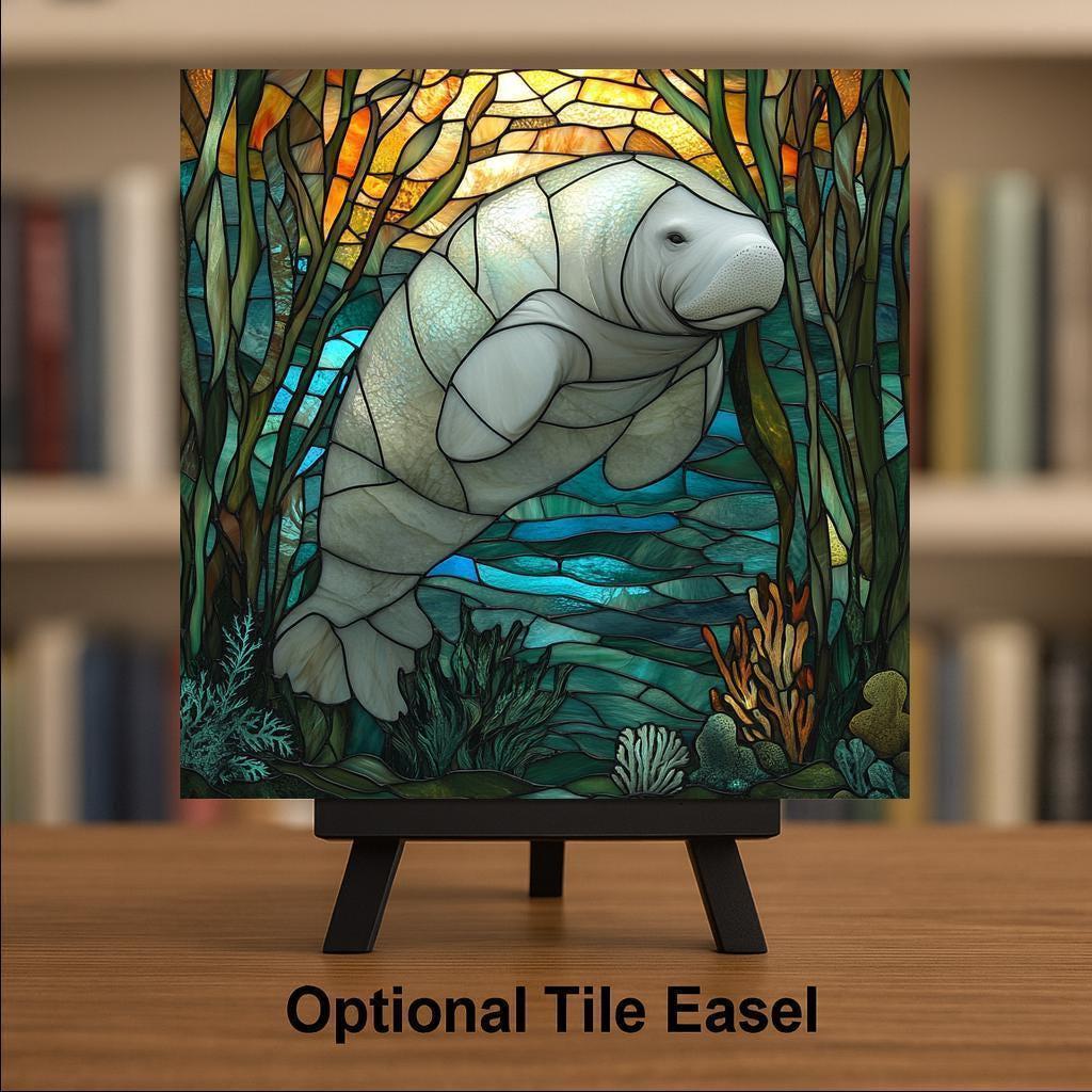 Manatee Ceramic Art Tile: Coastal Wall Decor Beach House Accent Ocean Home Decor Wall Art Ocean Marine Sea Life Florida Coastal Art