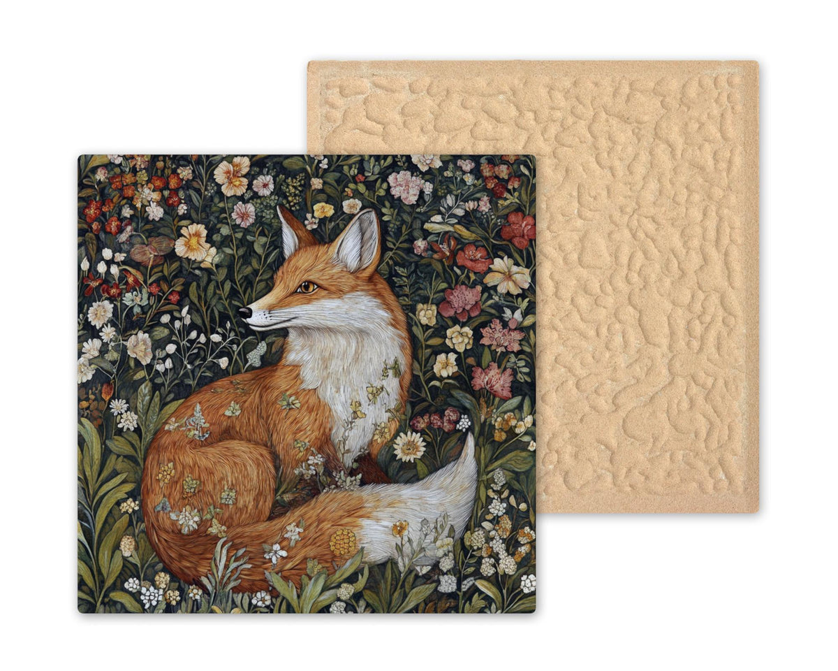 Fox Wall Art Ceramic Tile William Morris Gift Art Nouveau Fox Lover Woodland Decor Botanical Nature Fox Art
