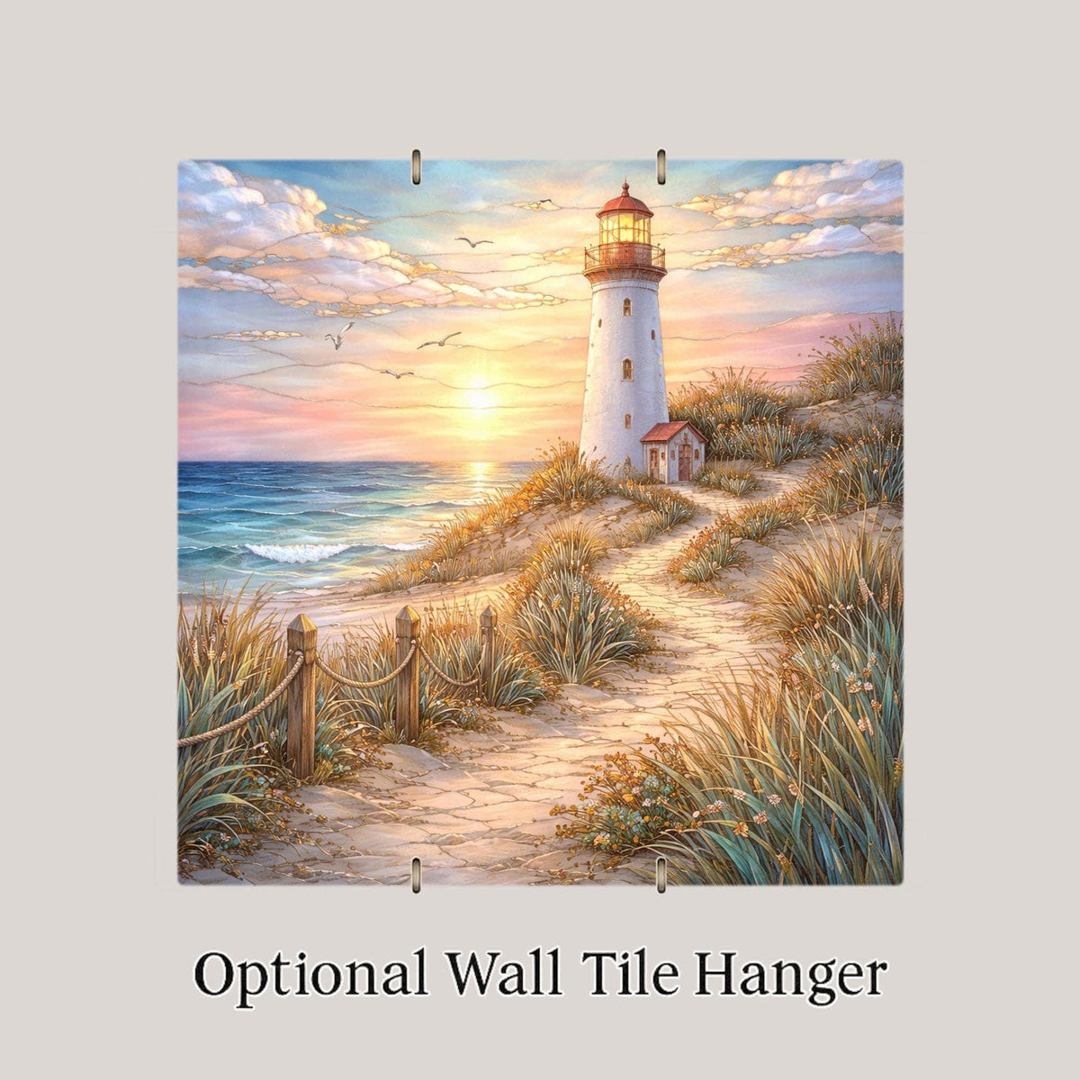 Seaside Lighthouse Wall Art Ceramic Tile Coastal Path Gift Sunset Decor Nature Art Lighthouse Lover Gift Tile