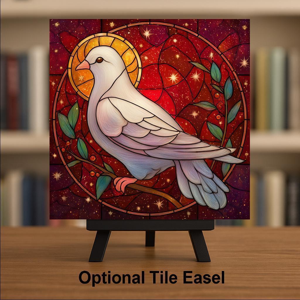White Dove Wall Art Ceramic Tile Peace Gift Stained Glass Decor Inspirational Art Sympathy Home Gift Tile