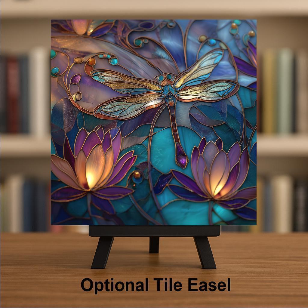 Dragonfly Lotus Wall Art Ceramic Tile Garden Gift Botanical Decor Dragonfly Lover Art Nature Gift Tile