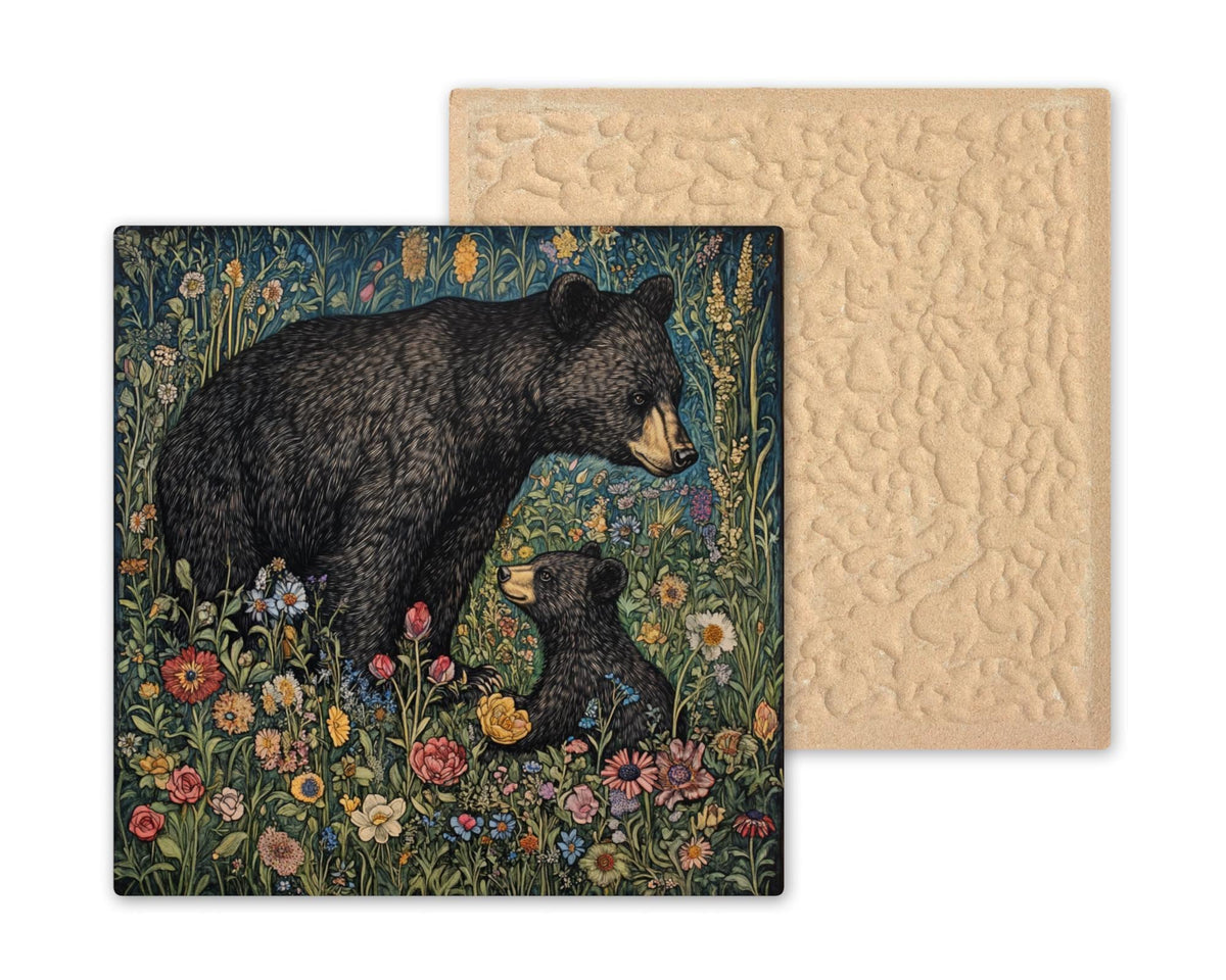 Black Bear Cub Wall Art Ceramic Tile Woodland Gift Art Nouveau Decor Wildlife Nature Art Cabin Lover Gift Tile