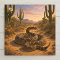 This coiled rattlesnake ceramic tile art captures the wild spirit of the desert with vivid detail and rich southwest colors. Ideal for rustic decor, animal lovers, or western-style homes.