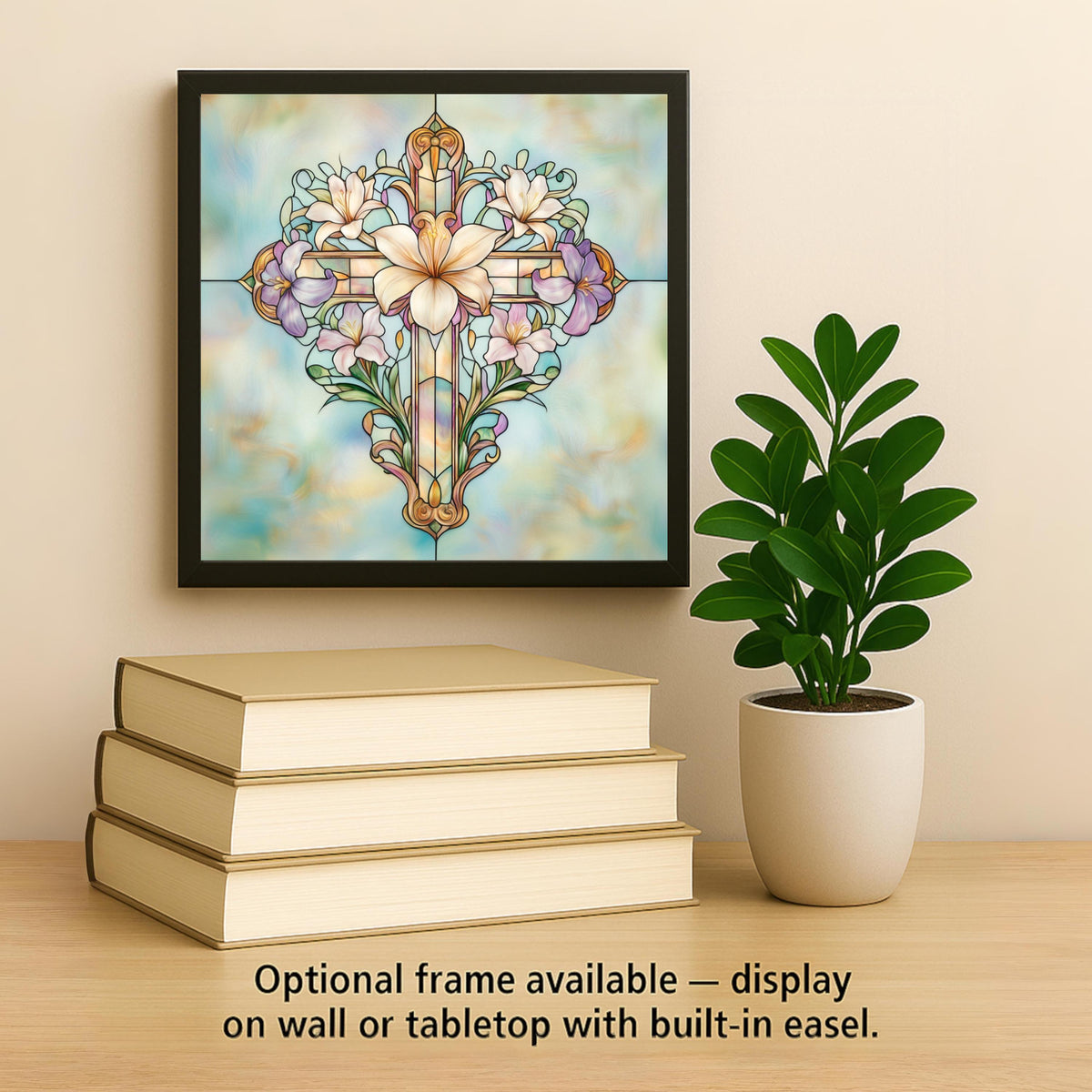 Cross Ceramic Art Tile – Art Nouveau Style, William Morris, Religious Faith Gift, Floral Easter Sympathy Art