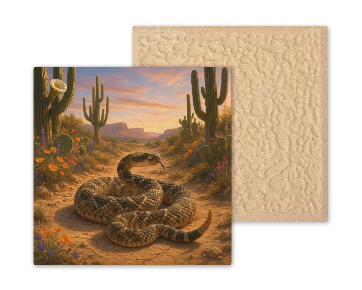 Rattlesnake Wall Art Ceramic Tile Stained Glass Style Southwest Wildlife Gift Desert Nature Decor Art