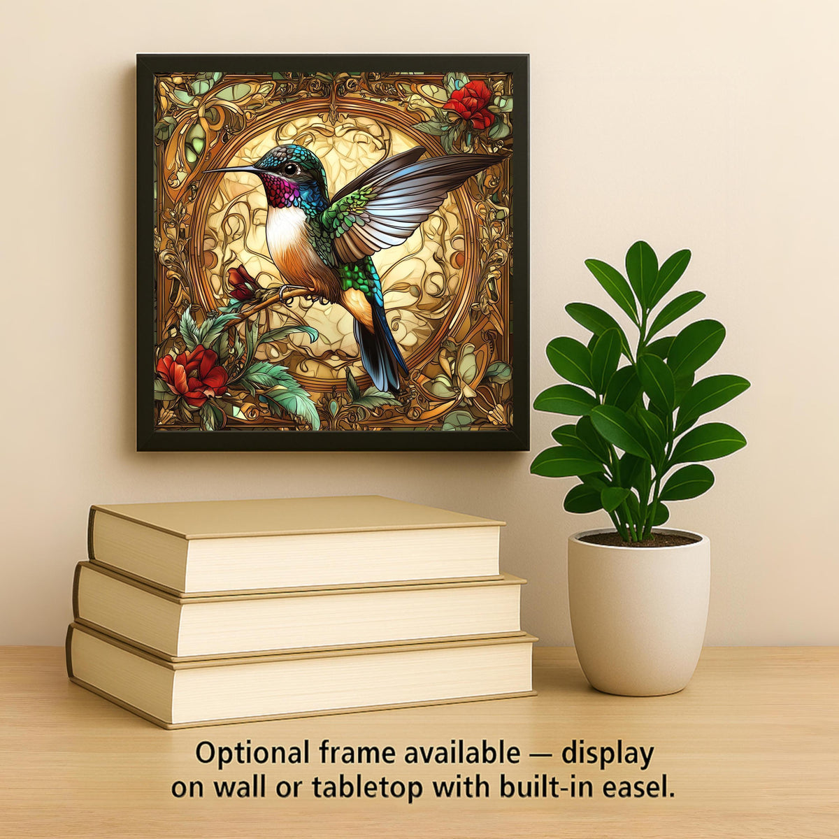 Hummingbird Art Nouveau Ceramic Art Tile: Nature Wall Decor Art Lover Gift Home Decor Wall Art