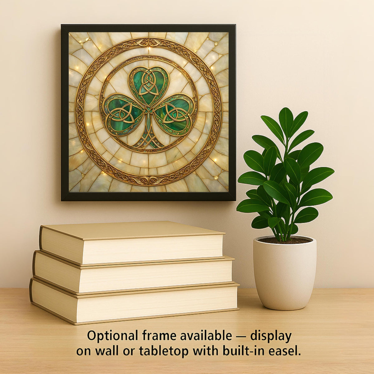 Celtic Shamrock Heritage Wall Art Ceramic Tile – Stained Glass Style, Irish Symbol Home Decor