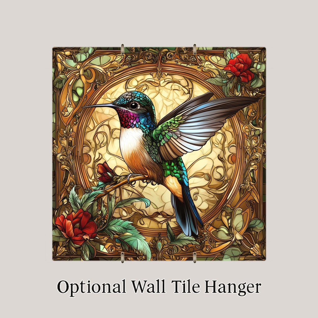 Hummingbird Art Nouveau Ceramic Art Tile: Nature Wall Decor Art Lover Gift Home Decor Wall Art