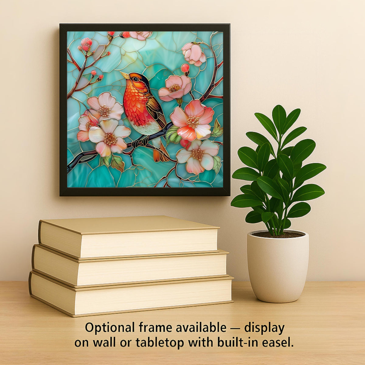 Red Robin Wall Art Ceramic Tile Cherry Blossom Bird Lover Gift Birdwatcher Decor Spring Garden Songbird Gift Accent Tile