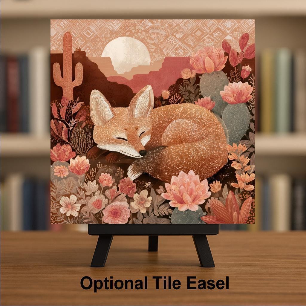Desert Fox Wall Art Ceramic Tile Southwest Gift Terracotta Sage Decor Nature Lover Art Fox Gift Tile