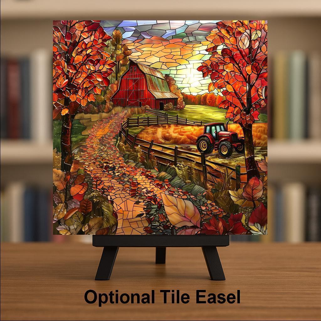 Tractor Wall Art Ceramic Tile Farmhouse Gift Kitchen Decor Barn Art Country Home Gift Autumn Farm Tile
