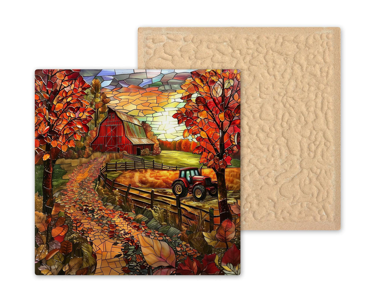 Tractor Wall Art Ceramic Tile Farmhouse Gift Kitchen Decor Barn Art Country Home Gift Autumn Farm Tile