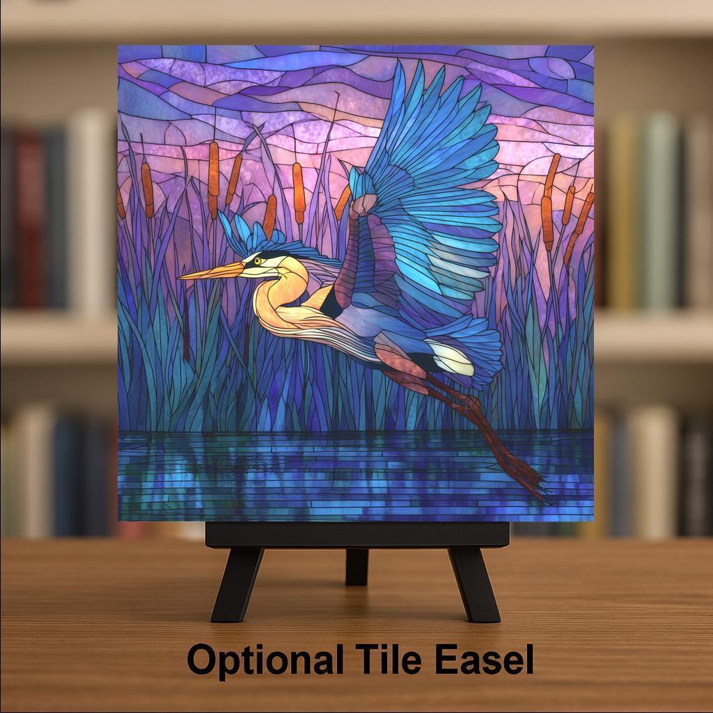 Great Blue Heron Wall Art Ceramic Tile Wetland Bird Gift Lake House Decor Coastal Nature Art Bird Lover Gift Tile