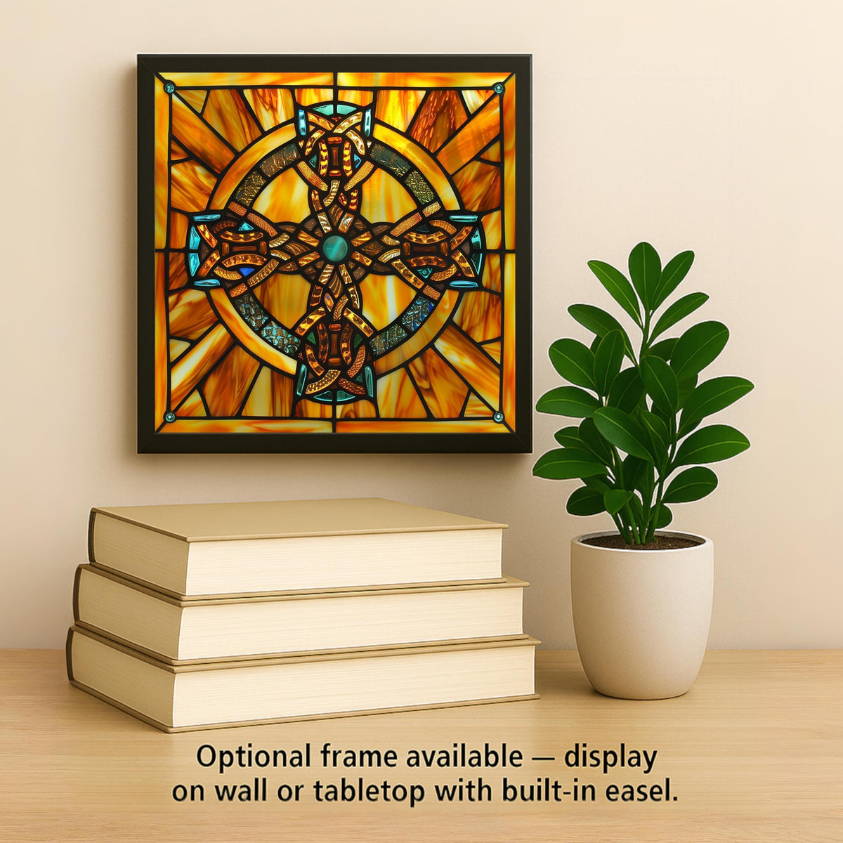Celtic Cross Stained Glass Style Ceramic Art Tile: Faith Wall Decor Christian Gift Religious Home Decor Wall Art