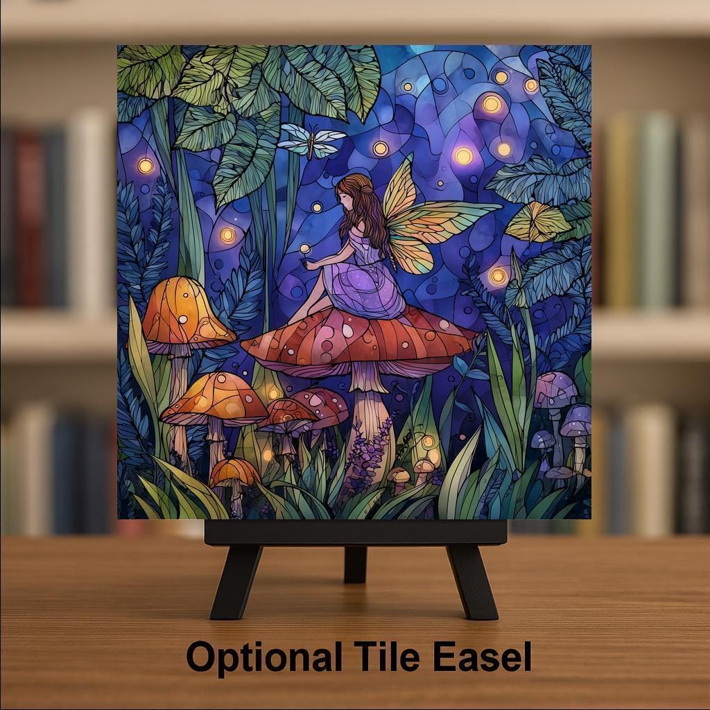 Fairy Mushroom Wall Art Ceramic Tile Enchanted Forest Gift Fantasy Decor Whimsical Nature Fairycore Art