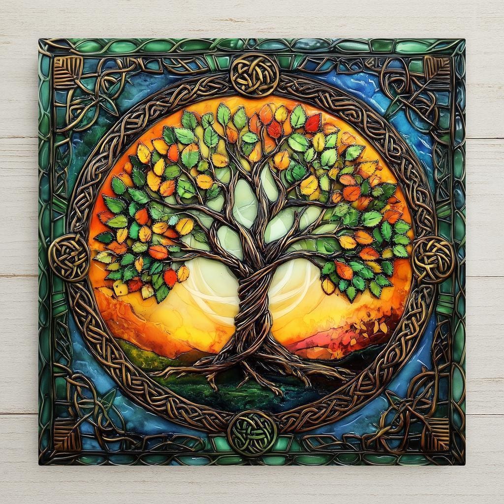 Celebrate Celtic heritage and spiritual symbolism with this Tree of Life ceramic tile. Featuring glowing autumn colors, detailed knotwork, and a sacred design, it’s perfect for altars, décor, or gifting.