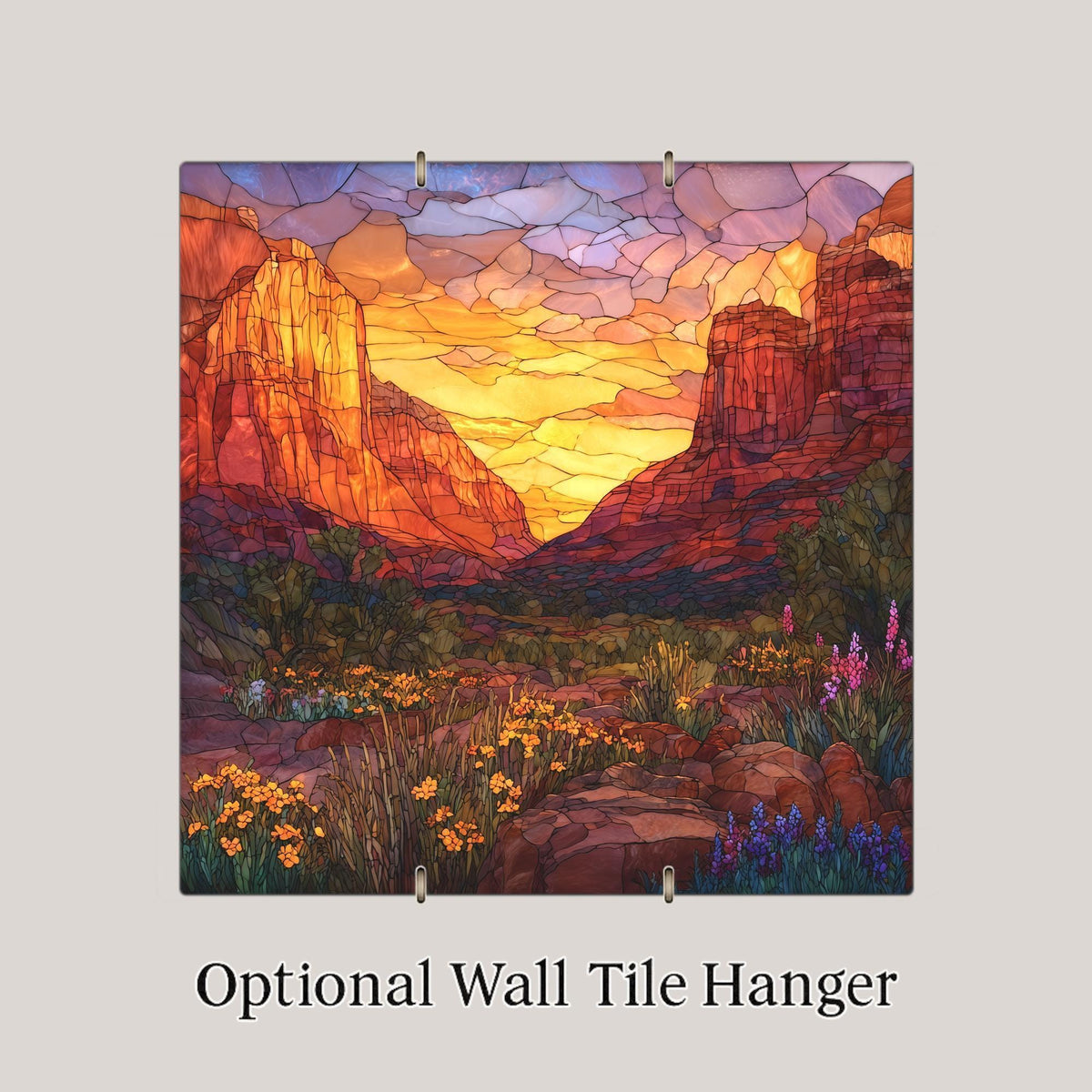 Sedona Red Rock Ceramic Tile Wall Art - Stained Glass Style Desert Landscape Statement Decor for Southwest Home