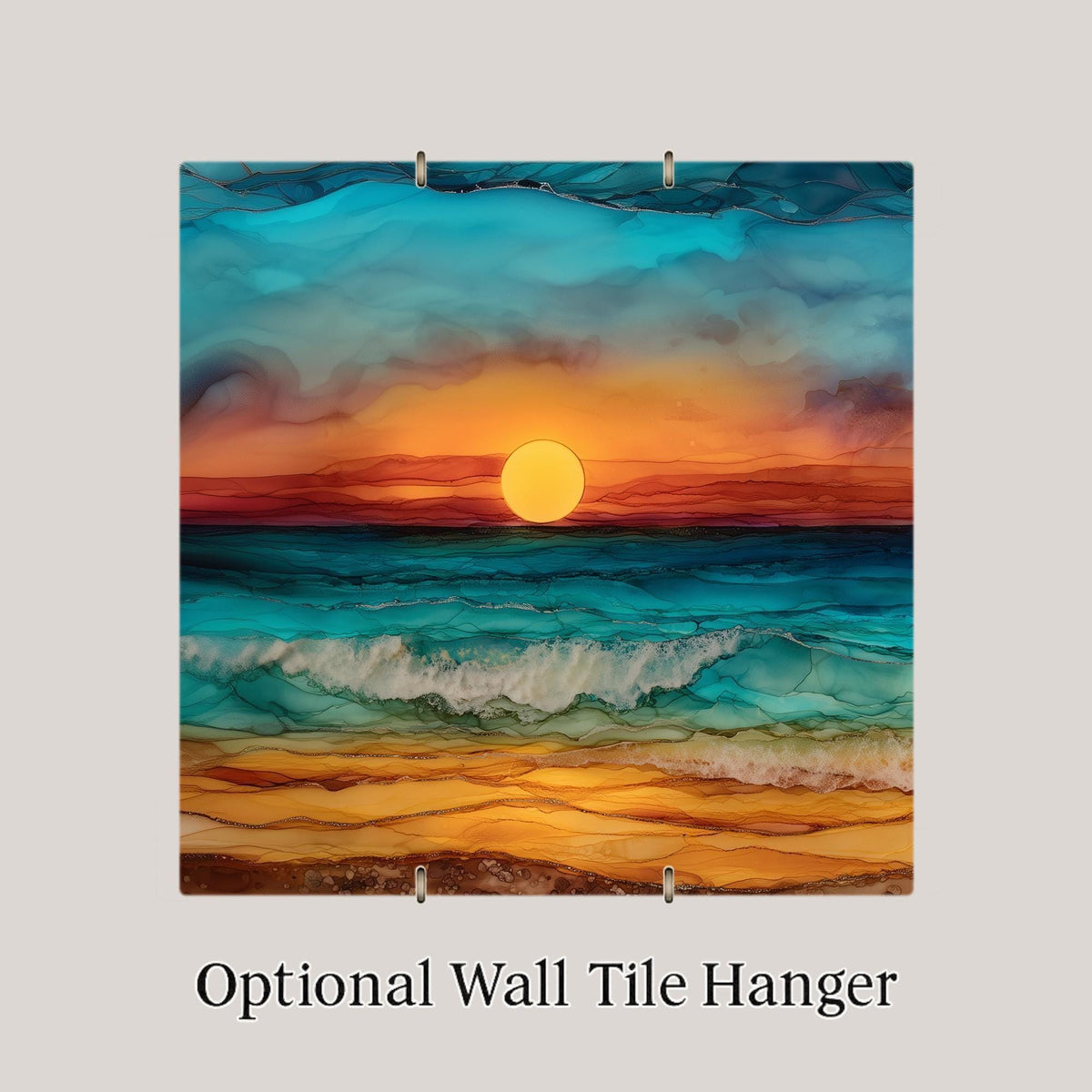 Ocean Sunset Stained Glass Style Ceramic Art Tile: Coastal Wall Decor Beach House Accent Ocean Home Decor Wall Art