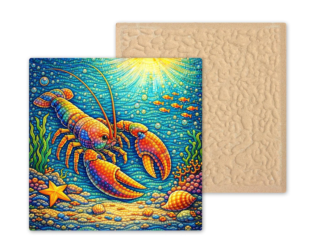 Lobster Wall Art Ceramic Tile Stained Glass Style Coastal Gift Nursery Decor Whimsical Ocean Nature