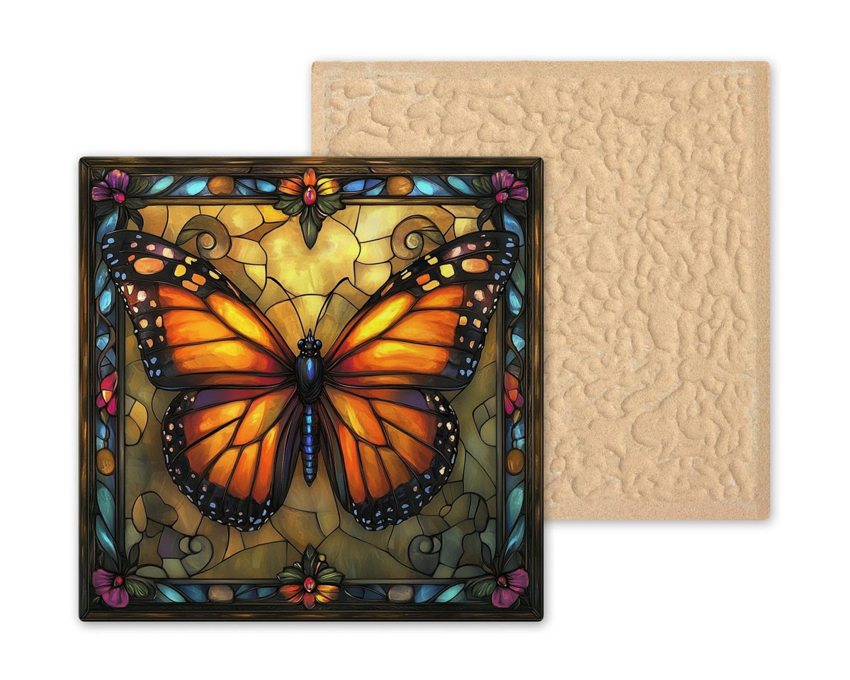 Monarch Butterfly Wall Art Ceramic Tile Art Nouveau Gift William Morris Stained Glass Memorial Decor Nature Art
