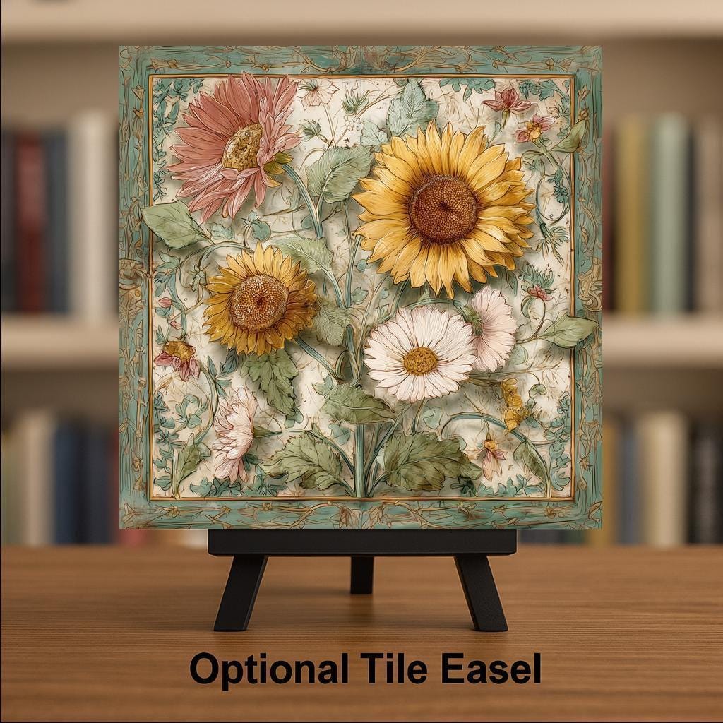 Sunflower Ceramic Art Tile: Nature Wall Decor Floral Home Decor Wall Art Garden Floral Kitchen Sunflower Botanical Art