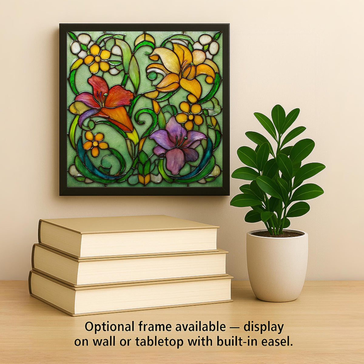 Floral Ceramic Art Tile – Art Nouveau Style, Stained Glass, Botanical Gift, Flower Lover Nature Jewel Tone