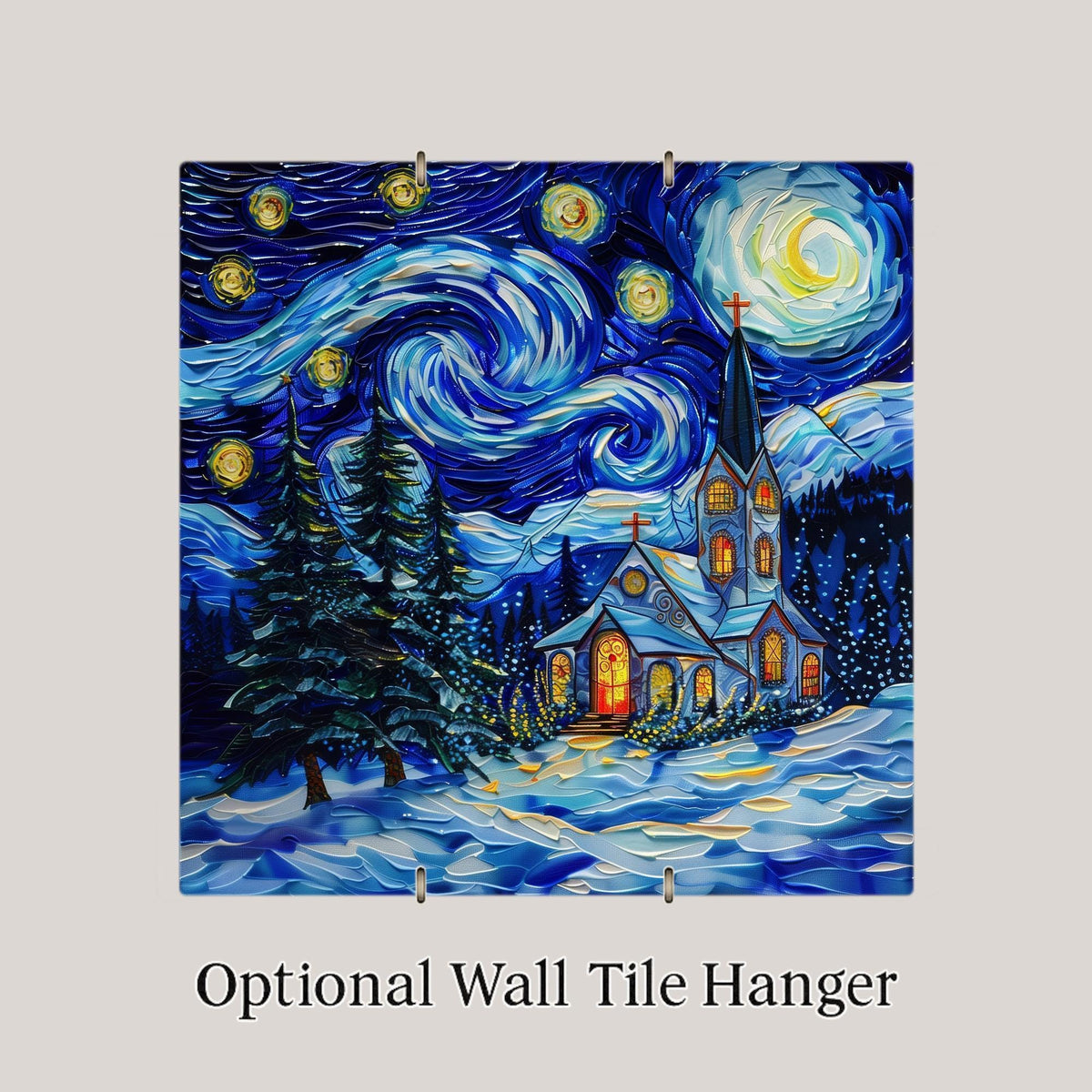 Starry Night Church Ceramic Art Tile: Faith Wall Decor Christian Gift Religious Home Decor Wall Art