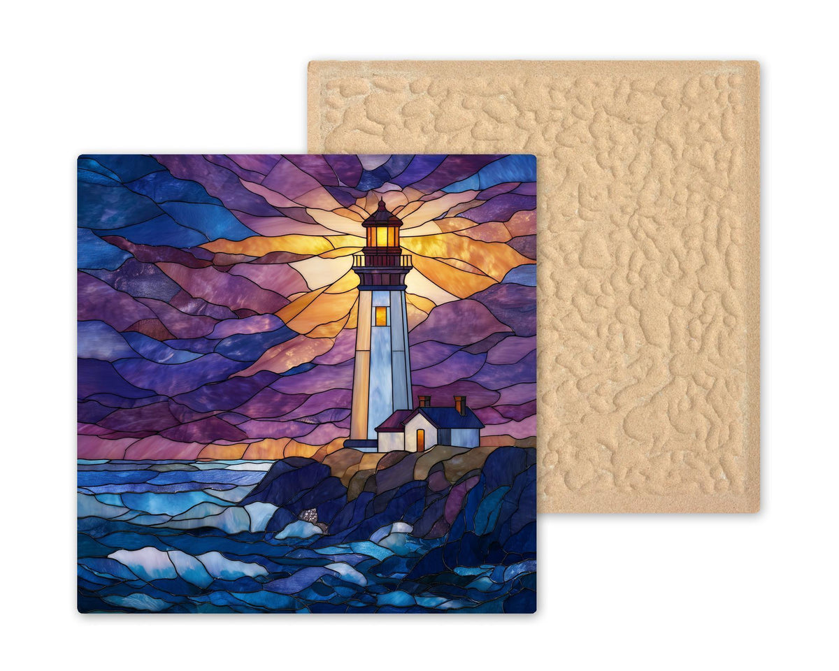 Lighthouse Wall Art Ceramic Tile Beach House Gift Beacon of Light Decor Coastal Art Nautical Gift Tile Stained Glass Style