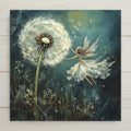 Whimsical fairy ceramic tile with glowing dandelion and twilight sky. Dreamy and delicate, perfect for fairycore decor, enchanted nursery walls, or fantasy art lovers. Glossy ceramic finish enhances the ethereal charm. A magical gift for dreamers, garden spirits, or whimsical home spaces.