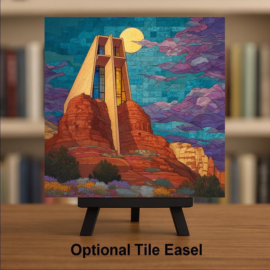 Sedona Chapel Ceramic Art Tile: Faith Wall Decor Christian Gift Religious Home Decor Wall Art